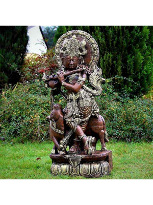 Figura Złoty Krishna grający na flecie 94cm