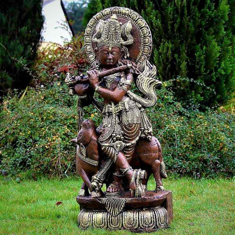 Figura Złoty Krishna grający na flecie 94cm