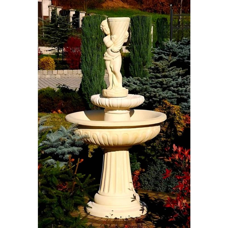 Fontanna Ogrodowa Porto Carello 2 F042 - 174cm w kolorze Ecrue w ogrodzie o jesiennych barwach