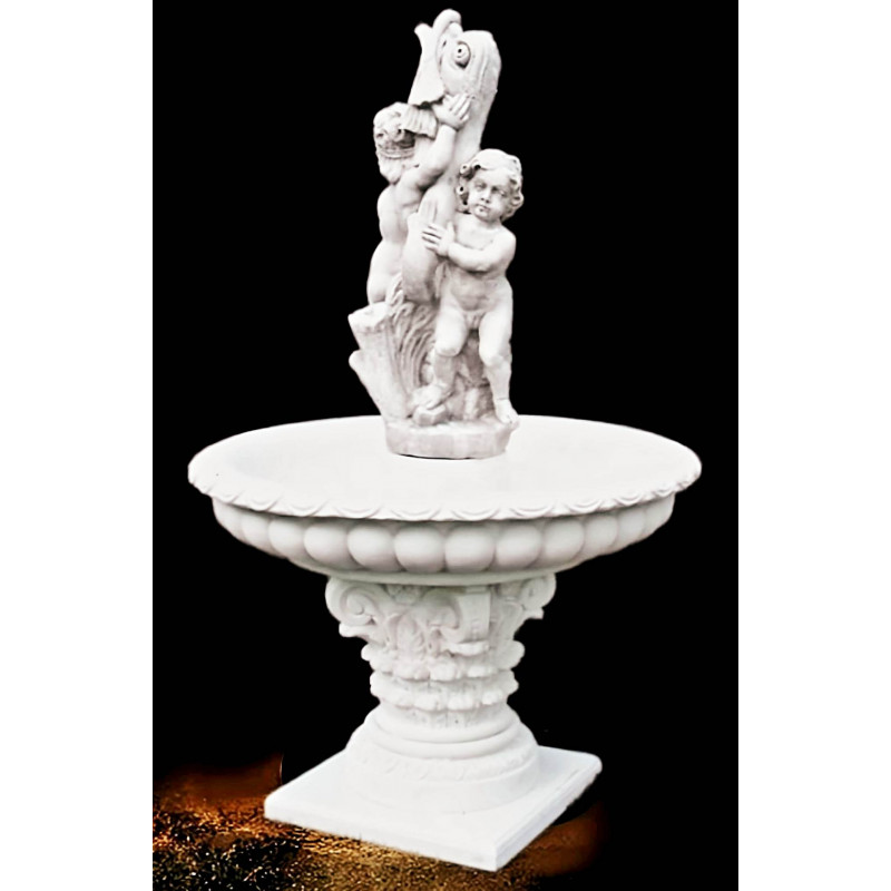 Fontanna Amorki z Rybą 1042 - 172cm w kolorze białym