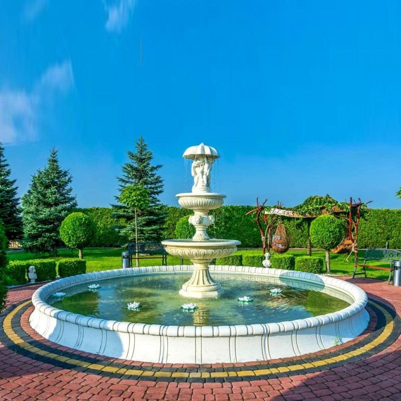 Zestaw Oczko Fontannowe Duże 600 cm w kolorze Ecrue + Fontanna Ogrodowa Neptun z Parasolem